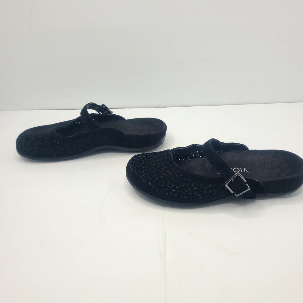 Vionic Lidia Black Suede Perforated Mary Jane Mule Clogs Womens 8 Orthaheel - Picture 3 of 9